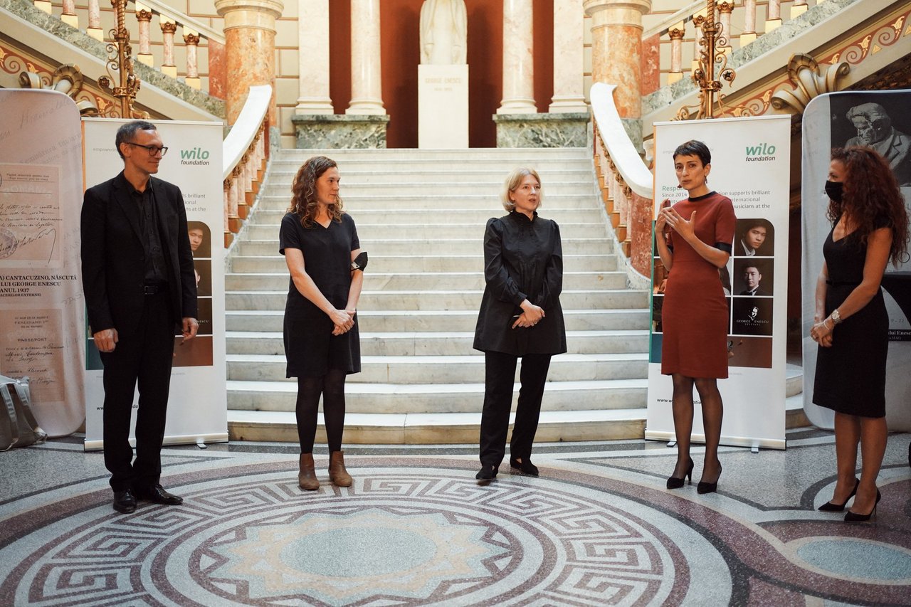 Mitwirkende bei einer Begrüßung und Vorstellung beim George Enescu Festival im Athenaeum des Konzerthauses in Bukarest, Rumänien