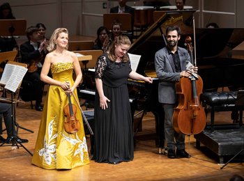 Anne-Sophie Mutter, Pablo Ferrández und Lauma Skride auf der Bühne des Konzerthaus Dortmund